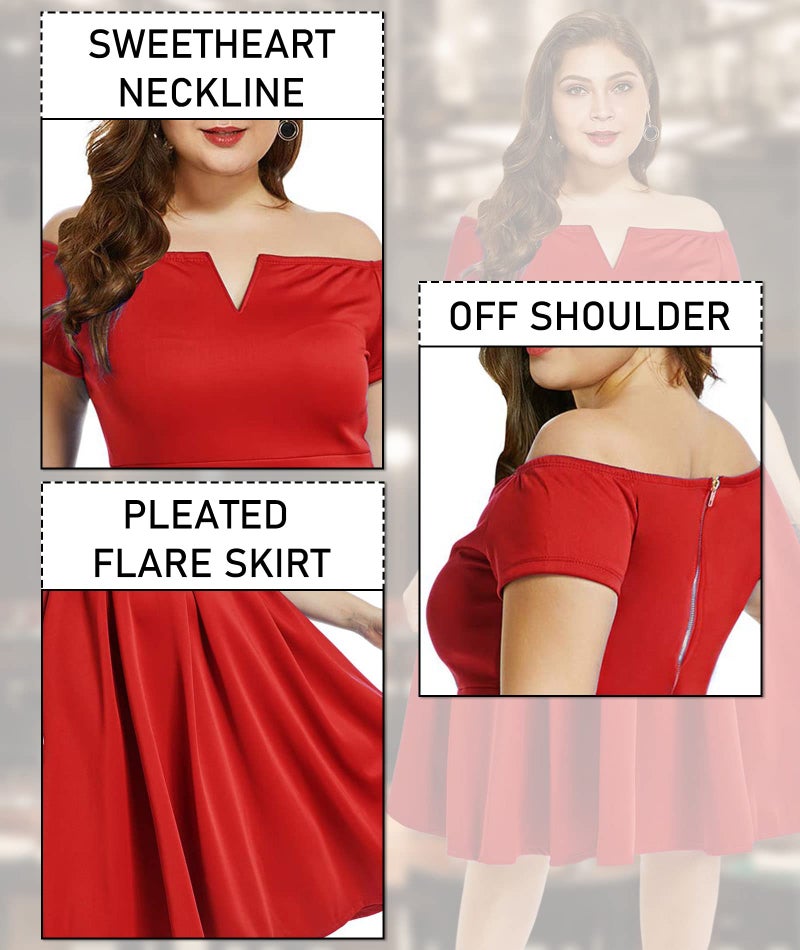 LALAGEN Women's Plus Size Vintage 1950s Party Cocktail Wedding Swing Midi Dress Red XL - Image 4